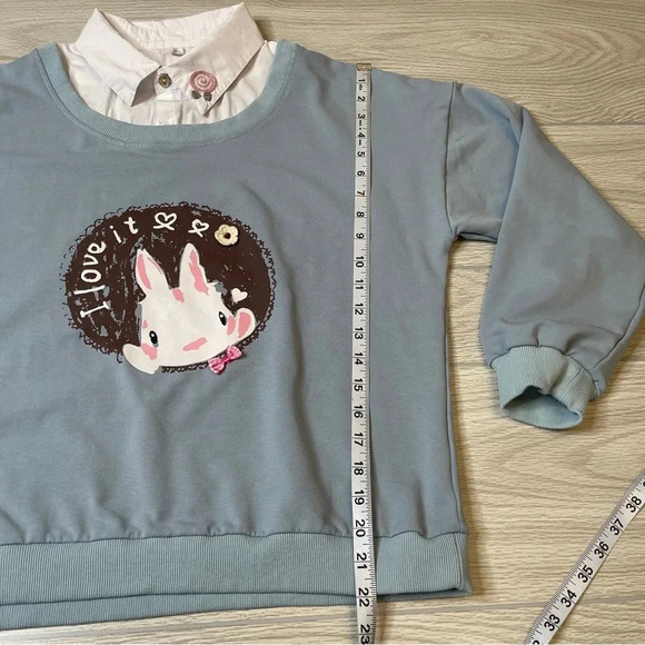 Packitcute Bunny Rabbit Blue White Collared Sweater Women’s size One Size - Picture 8 of 11